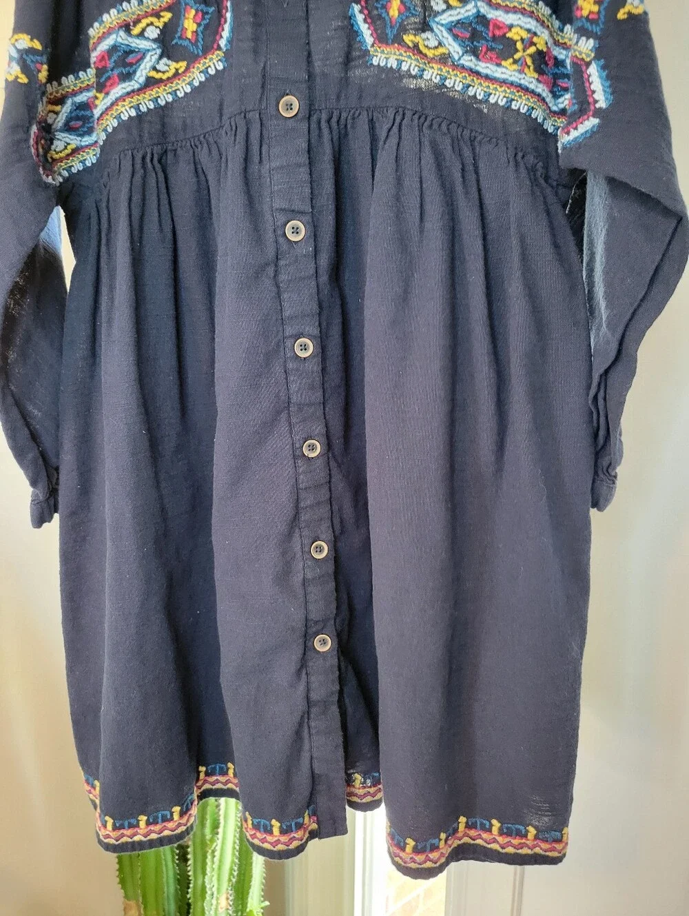 Zara Kids Bohemian‎ Embroidered Floral Navy Blue Cotton Dress, Size 9 Kids